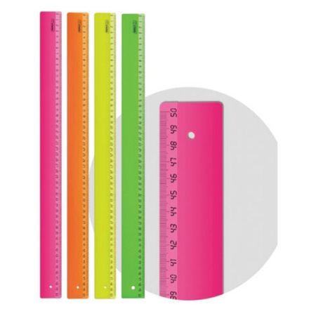 Линейка пластиковая 50 см, "Neon", неоновая, ассорти, ЛН-31443