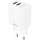 Зарядное устройство сетевое PERO TC02 2USB 2.1A белый