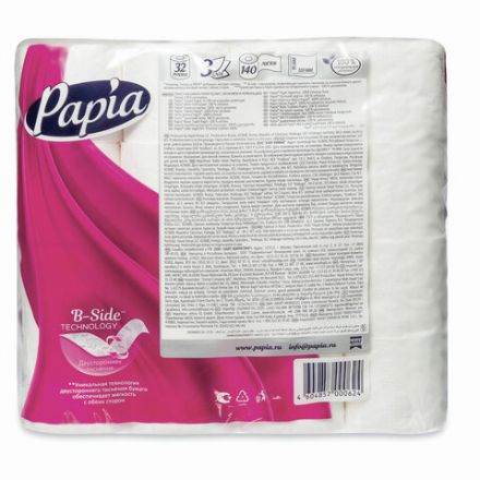 Бумага туалетная бытовая, спайка 32 шт., 3-слойная (32х16,8 м), PAPIA, белая, 5080734 Бумага туалетная бытовая, спайка 32 шт., 3-слойная (32х16,8 м), PAPIA, белая, 5080734