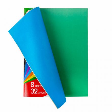 Цветная бумага А4 газетная, 32 листа, 8 цветов, на скобе, ПИФАГОР, 200х280 мм, "Белочки", 115485
