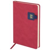 Ежедневник датированный 2026 А5 138х213 мм, BRAUBERG "Accent", под кожу, держатель, красный/синий, 117384