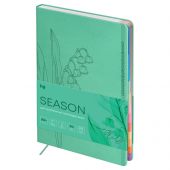 Еженедельник датированный 2026г., А6+, 80л., мягкий переплет, кожзам, BG "Season. May lily", зеленый, полноцветный вырубной блок