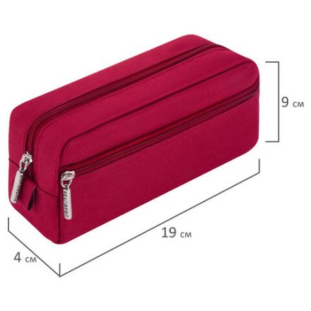 Пенал мягкий BRAUBERG, 2 отделения, ассорти 3 цвета, "Basic", 19х9х4 см, дисплей, 273611