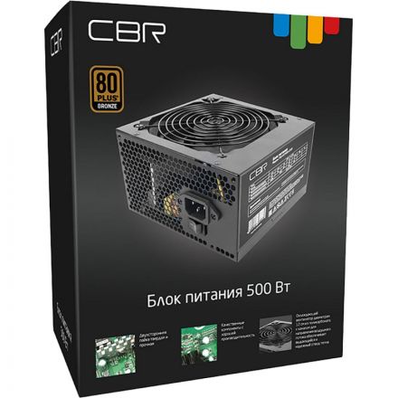 Блок питания CBR ATX 500W 80+ Bronze, APFC, 12cm fan, BOX,(PSU-ATX500-12GM)