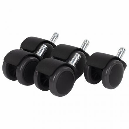 Колеса (ролики) для кресла, прорезиненные, КОМПЛЕКТ 5 шт., шток d 11 мм, черные, в пакете, WBZ (ВБЗ), 533083