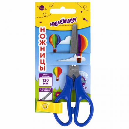 Ножницы ЮНЛАНДИЯ 130 мм, с линейкой, цвет ассорти, в картонной упаковке с европодвесом, 238343 Ножницы ЮНЛАНДИЯ 130 мм, с линейкой, цвет ассорти, в картонной упаковке с европодвесом, 238343