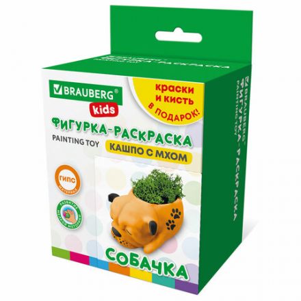 КАШПО ИЗ ГИПСА СО МХОМ, с красками и кистью для росписи, ассорти, BRAUBERG KIDS, 666012