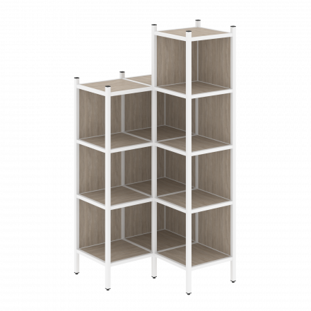 Loft Угловой внутренний стеллаж наборный VR.L-38 Дуб аттик/Белый металл 862*862*1869