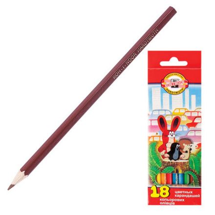 Карандаши цветные KOH-I-NOOR "Крот", 18 цветов, шестигранные, грифель 3,2 мм, европодвес, 3653, 3653018046KS