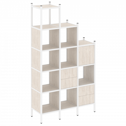 Loft Прямой стеллаж наборный VR.L-21 Денвер светлый/Белый металл 1278*446*2280