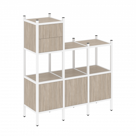 Loft Прямой стеллаж наборный VR.L-13 Дуб аттик/Белый металл 1278*446*1458