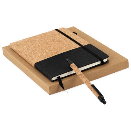 Блокнот в наборе с ручкой А5, 145х213 мм, BRAUBERG "Cork", под кожу, ЭКО обложка, 80 листов, черный, 116865