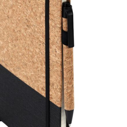 Блокнот в наборе с ручкой А5, 145х213 мм, BRAUBERG "Cork", под кожу, ЭКО обложка, 80 листов, черный, 116865