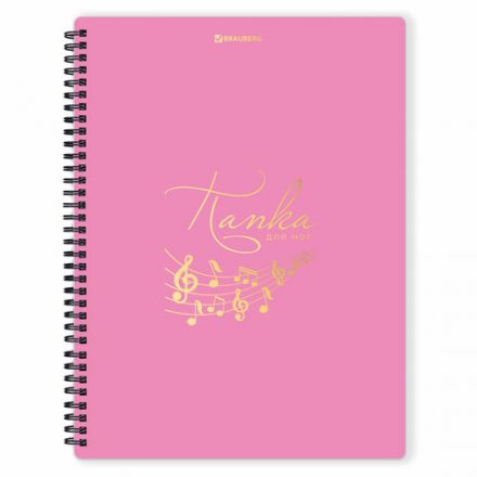 Папка-тетрадь для нот А4, 20 вкладышей на 40 страниц, на гребне, пластик, РОЗОВАЯ, BRAUBERG, 404642