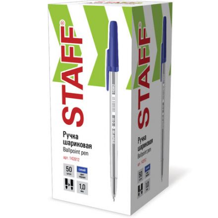 Ручка шариковая STAFF "C-51", СИНЯЯ, корпус прозрачный, узел 1 мм, линия письма 0,7 мм, 142812