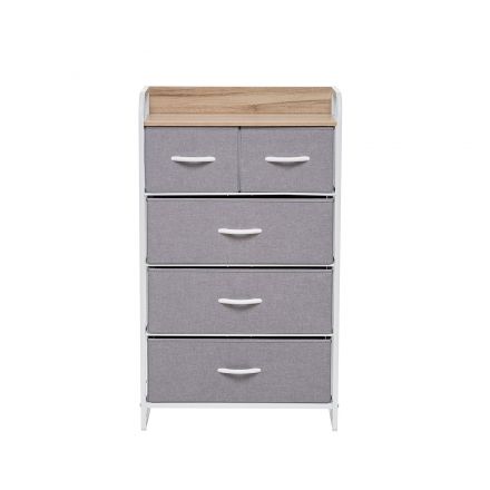 Комод Leset Ноа 5 ящ., Каркас Белый, Светло-серый, Белый, Светло-серый, Лён искусственный