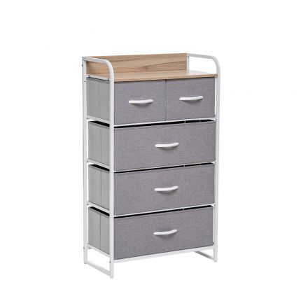 Комод Leset Ноа 5 ящ., Каркас Белый, Светло-серый, Белый, Светло-серый, Лён искусственный