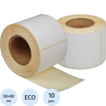 Термоэтикетки 58х60 мм Eco без печати (10 рулонов по 450 этикеток)