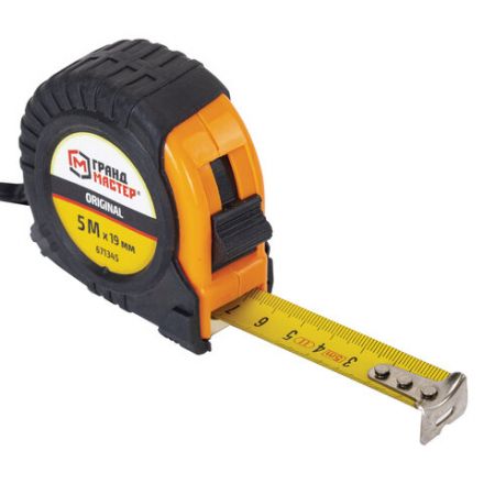 Рулетка измерительная 5 м х 19 мм, обрезиненный корпус, с фиксатором, ГРАНДМАСТЕР Original, 671345