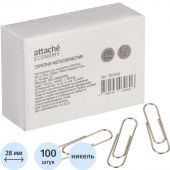 Скрепки Attache Economy никелированные, 28 мм, негофрированные, 100 шт/уп