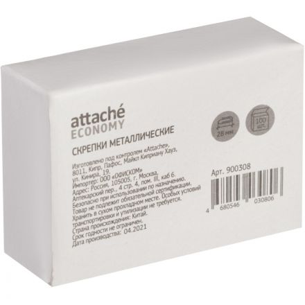 Скрепки Attache Economy никелированные, 28 мм, негофрированные, 100 шт/уп Скрепки Attache Economy никелированные, 28 мм, негофрированные, 100 шт/уп