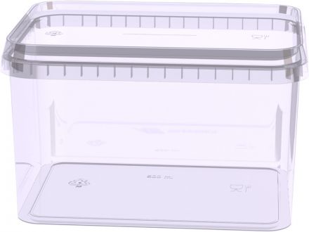 Контейнер 0,5л. прямоугольный с бесцветной крышкой, без ручки  бесцветный