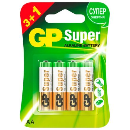 Батарейки КОМПЛЕКТ 4 шт., GP Super G-Tech, AA (LR6,15А), алкалиновые, пальчиковые, ПРОМО 3+1, 15A3/1-2CR4 Батарейки КОМПЛЕКТ 4 шт., GP Super G-Tech, AA (LR6,15А), алкалиновые, пальчиковые, ПРОМО 3+1, 15A3/1-2CR4
