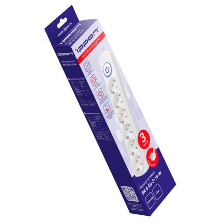 Сетевой фильтр Ippon BK-6-EU-3-10-W 3м (6 розеток) белый (1804738)