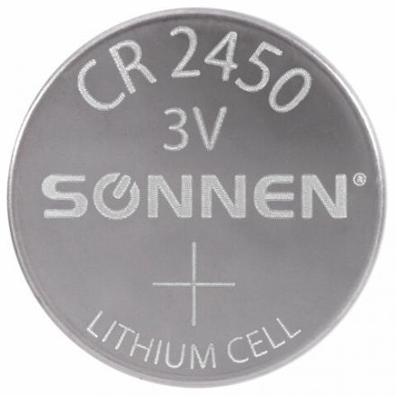 Батарейка литиевая SONNEN Lithium CR2450 "таблетка, дисковая, кнопочная" 1 шт., блистер, 455601 Батарейка литиевая SONNEN Lithium CR2450 "таблетка, дисковая, кнопочная" 1 шт., блистер, 455601