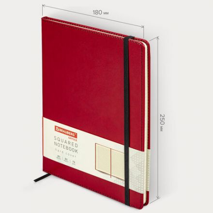 Блокнот БОЛЬШОЙ ФОРМАТ (180х250 мм) B5, BRAUBERG "Office", под кожу 80 л., клетка, красный, 113310