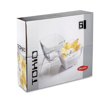 Салатник малый квадратный глубокий, 125 мм, КОМПЛЕКТ 6 штук, стекло, PASABAHCE "ТОКИО", фирменная подарочная упаковка, 53056