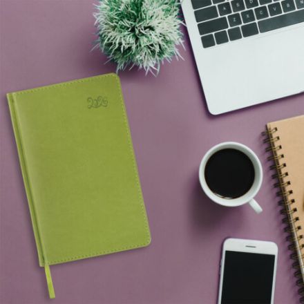 Ежедневник датированный 2026, А5, 138x213 мм, BRAUBERG "Rainbow", под кожу, зеленый, 117081