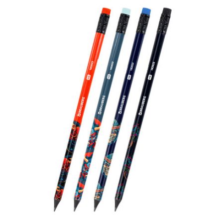 Карандаш чернографитный с принтом BRAUBERG "ONI", 1 шт., HB, с ластиком, корпус ассорти, 182023