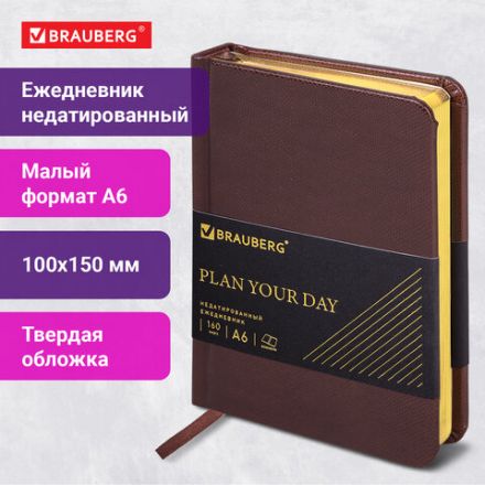 Ежедневник недатированный МАЛЫЙ ФОРМАТ А6, 100х150 мм, BRAUBERG "Iguana", кожзам, 160 л., темно-коричневый, 125105