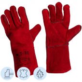 Краги Т-80 спилковые красные тип ТРЕК (флисовая подкладка)  (Размер 10,5)