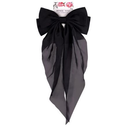 Заколка для волос баретте 25x41 см, с бантом и широкими хвостиками, чёрный, MONTE VITA (МОНТЕ ВИТА), 457112