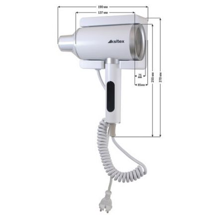 Фен для волос настенный KSITEX F-2000W JET, 2000 Вт, пластик 2 скорости, 2 температурных режима, белый