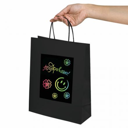 Пакет подарочный КОМПЛЕКТ 7 штук, 26x13x32 см, скретч-слой + стилус, "Black Kraft", ЗОЛОТАЯ СКАЗКА, 591970