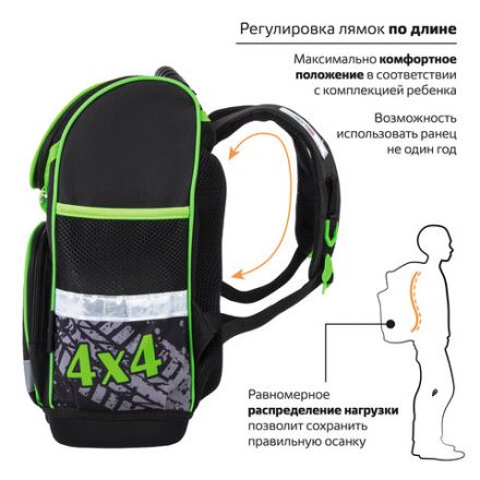 Ранец ЮНЛАНДИЯ WISE, 1 отделение, 3 кармана, устойчивое дно, "Offroad", 37х29х15 см, 228814