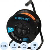 Удлинитель Topfort ПВС 3х2,5кв.мм, 30м на пласт.катушке, 4 роз. с/з, IP44