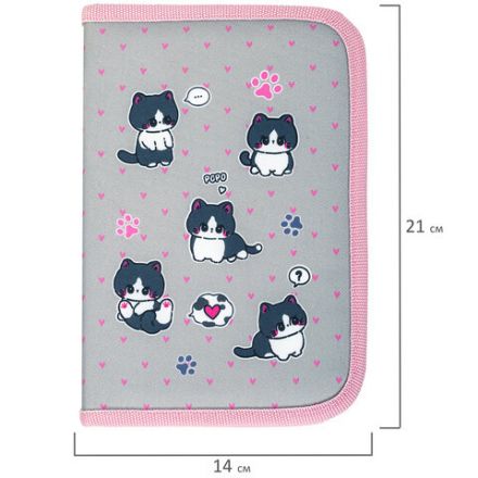 Пенал BRAUBERG, 1 отделение, полиэстер, 21х14 см, "Cat patches", 272327