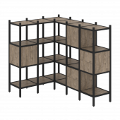 Loft Угловой внутренний стеллаж наборный VR.L-30 Тиквуд тёмный/Чёрный металл 1278*1278*1458