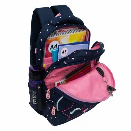 Рюкзак GRIZZLY школьный, анатомическая спинка, 2 отделения, для девочек, "WINK", 40х27х20 см, RG-460-6/4