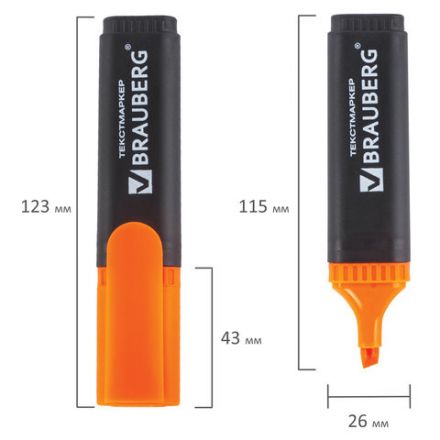 Текстовыделитель BRAUBERG "Contract", ОРАНЖЕВЫЙ, линия 1-5 мм, 150393