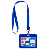 Бейдж горизонтальный (54х85 мм), лента 45 см с карабином, СЛАЙДЕР, синий, BRAUBERG EXTRA, 238833