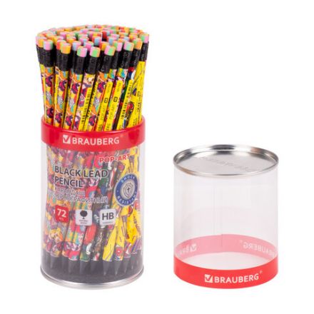 Карандаш чернографитный BRAUBERG "POP-ART", 1 шт., HB, с ластиком, корпус ассорти, 181754 Карандаш чернографитный BRAUBERG "POP-ART", 1 шт., HB, с ластиком, корпус ассорти, 181754