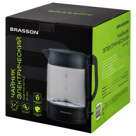 Чайник BRASSON (БРАССОН) KT-727, 1,7 л, 2200 Вт, стекло, графит, подсветка, 455190