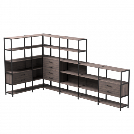 Набор стеллажных систем №18 Everprof EVO 1635x3630x1840 Дуб Пасадена/Черный