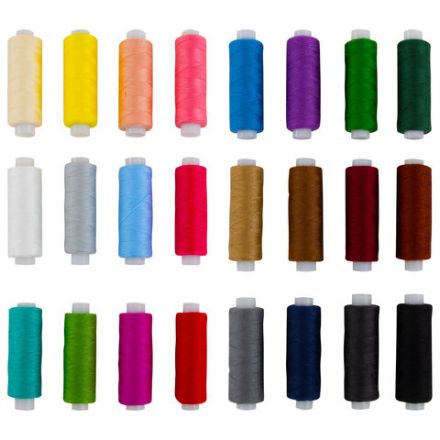Нитки швейные 40 ЛШ, 200 м, полиэстер, НАБОР 24 цвета, в ПОДАРОК набор игл, DEVELIA (Девелиа), 609625