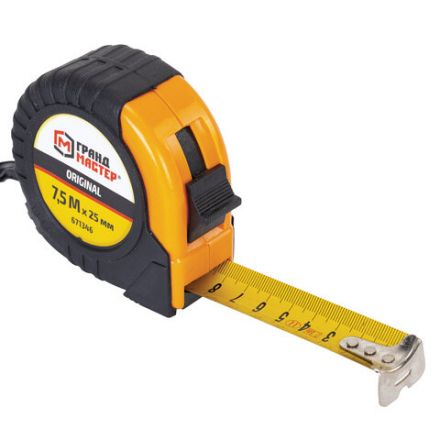 Рулетка измерительная 7,5 м х 25 мм, обрезиненный корпус, с фиксатором, ГРАНДМАСТЕР Original, 671346